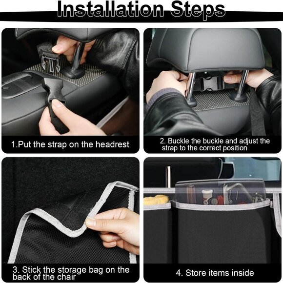 Trunk Hanging Organizer, Backseat Bag, Car Interior Accessories with 4 Pockets & - Picture 6 of 7